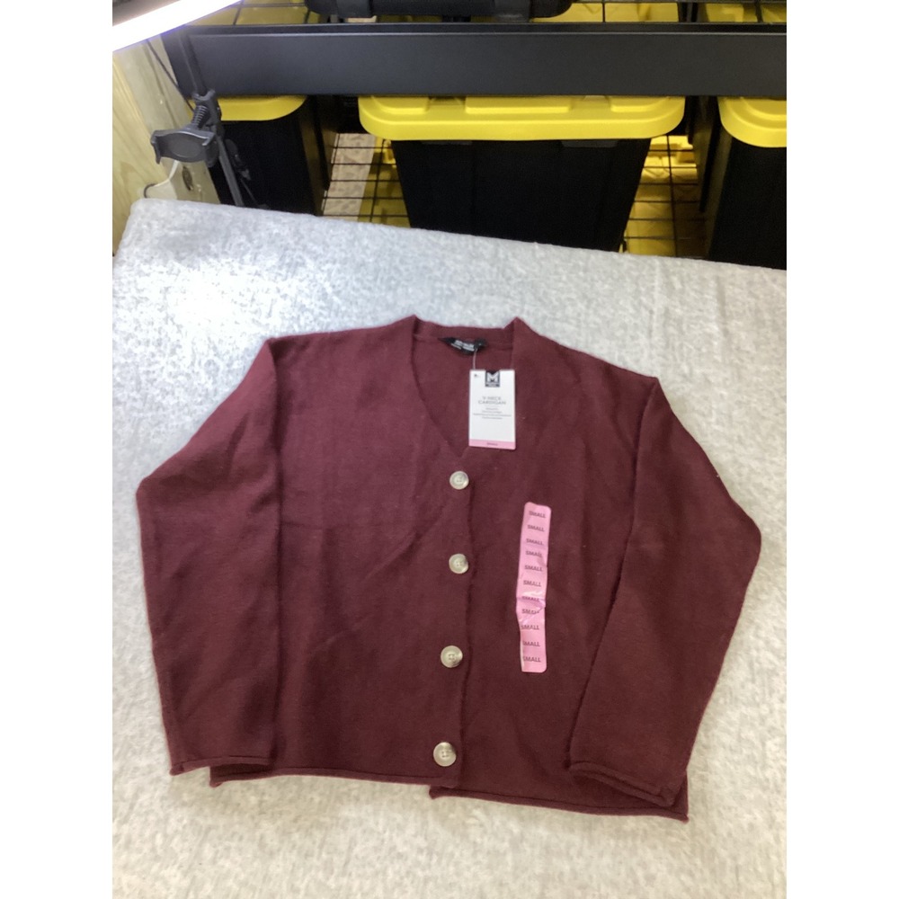 Member's Mark Womens V-Neck Cardigan Burgundy Wine‎ Relaxed Fit Soft Knit Small